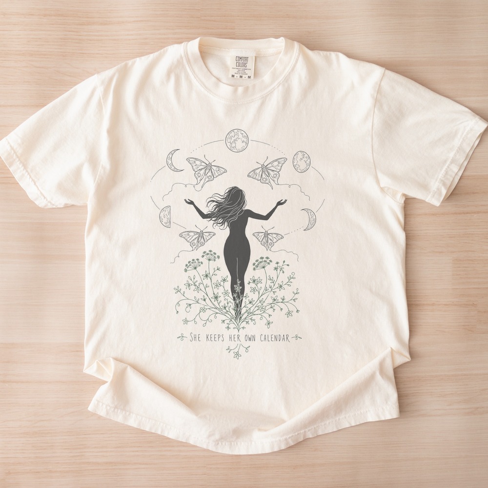 She Keeps Her Own Calendar Moon Phase Silhouette Tee